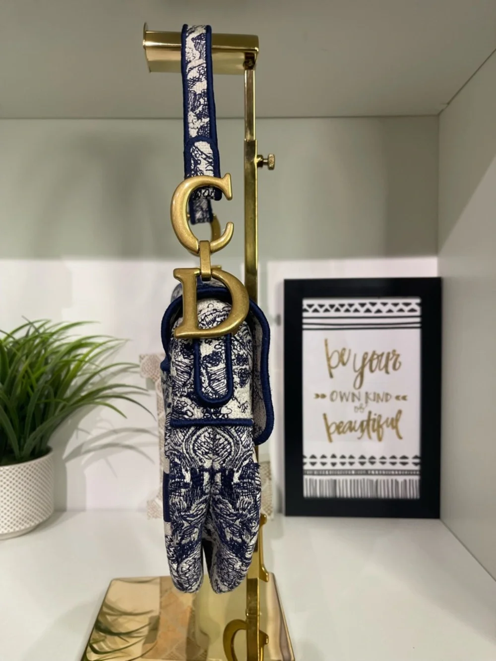 Dior Navy & White Medium Saddle Shoulder Bag with Toile Motif - Picture 3 of 5